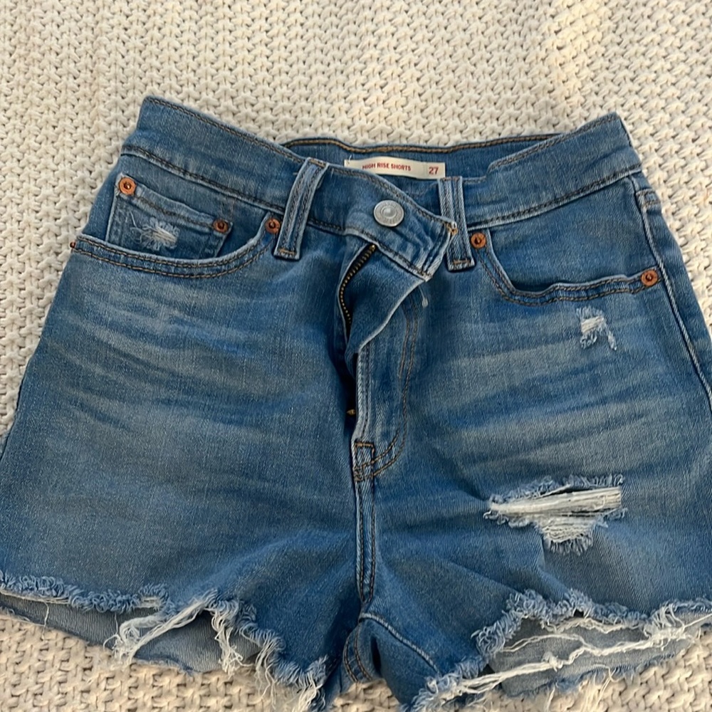 levis high rise jean shorts blue